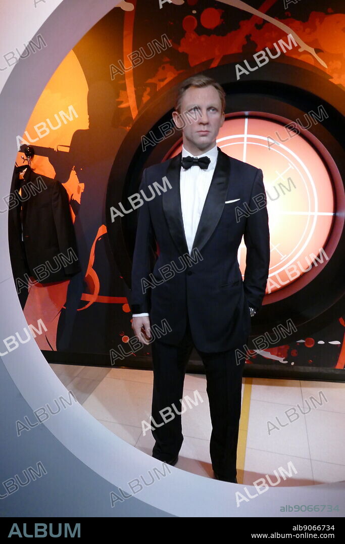 Waxwork statue depicting James Bond (Agent 007), played by Daniel Craig, between 2006 and 2020. The James Bond series focuses on a fictional British Secret Service agent created in 1953 by writer Ian Fleming.