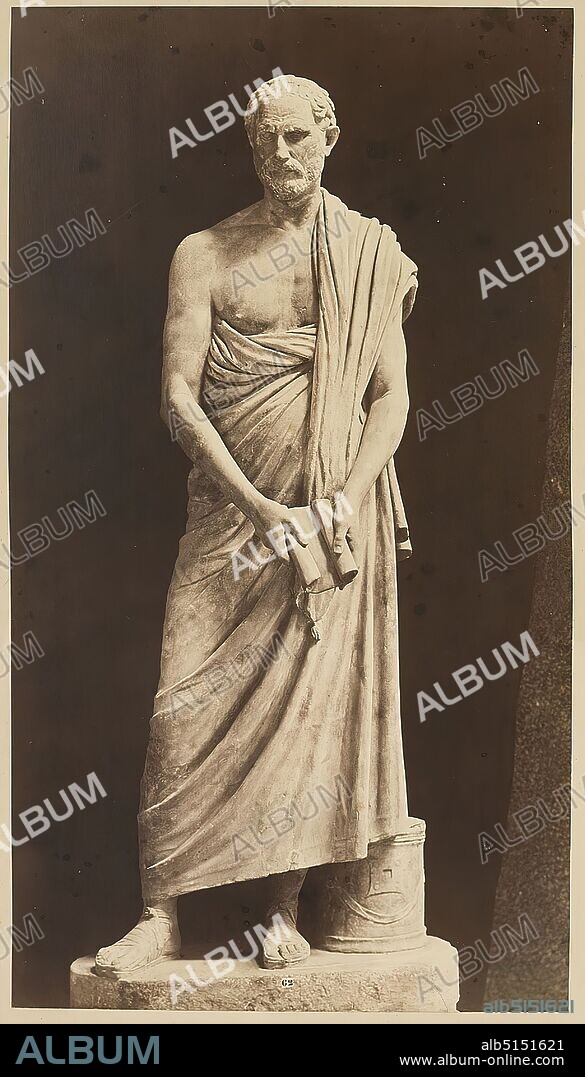 Statue of Demosthenes, Vatican Museums, Collections of Classical Antiquities, Rome, albumin paper, black and white positive process, image size: height: 41.30 cm; width: 29.00 cm, photography, philosophy, man, sculpture, sculpture, sculpture art, Demosthenes.