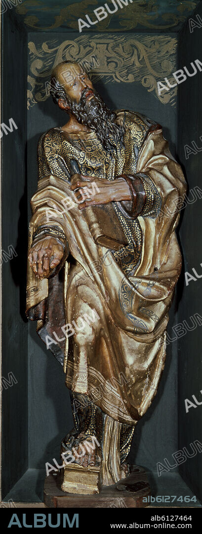 ALONSO BERRUGUETE (1488-1561). ESTATUA DE SAN BENITO DEL RETABLO QUE LLEVA SU NOMBRE - 1526 - RENACIMIENTO ESPAÑOL/MANIERISMO.