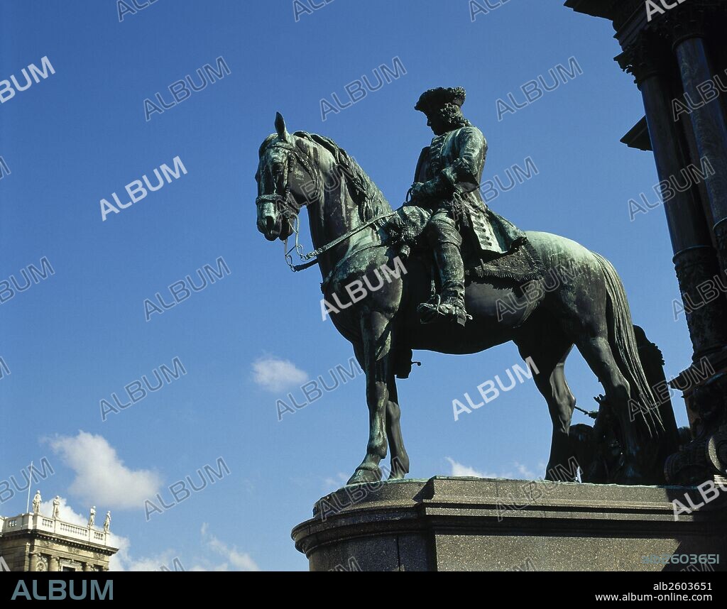 Otto Ferdinand von Abensberg und Traun (1677-1748). Austrian general field marshal. Statue of the Maria Theresia monument. By German sculptor Kaspar von Zumbusch, 1888.  Vienna. Austria.