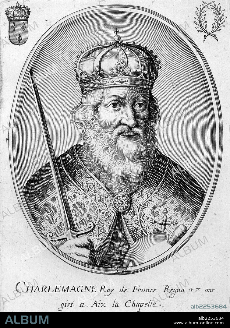 CARLOMAGNO. CARLOS I EL GRANDE. REY DE LOS FRANCOS Y EMPERADOR DE OCCIDENTE. 742-814. GRABADO RETRATO. BIBLIOTECA NACIONAL. MADRID.