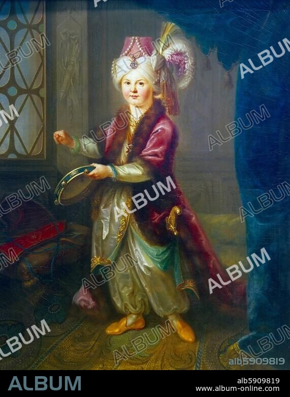 Emich Karl, Fürst von Leiningen-Hardenburg. "Bildnis des Erbprinzen Emich Karl von Leiningen-Hardenburg" (im Alter von vier Jahren). Gemälde, 1767, von Johann Peter Hoffmeister (1740-1772). Öl auf Leinwand, 140 × 110 cm. Amorbach, Fürstl. Leiningischer Besitz.