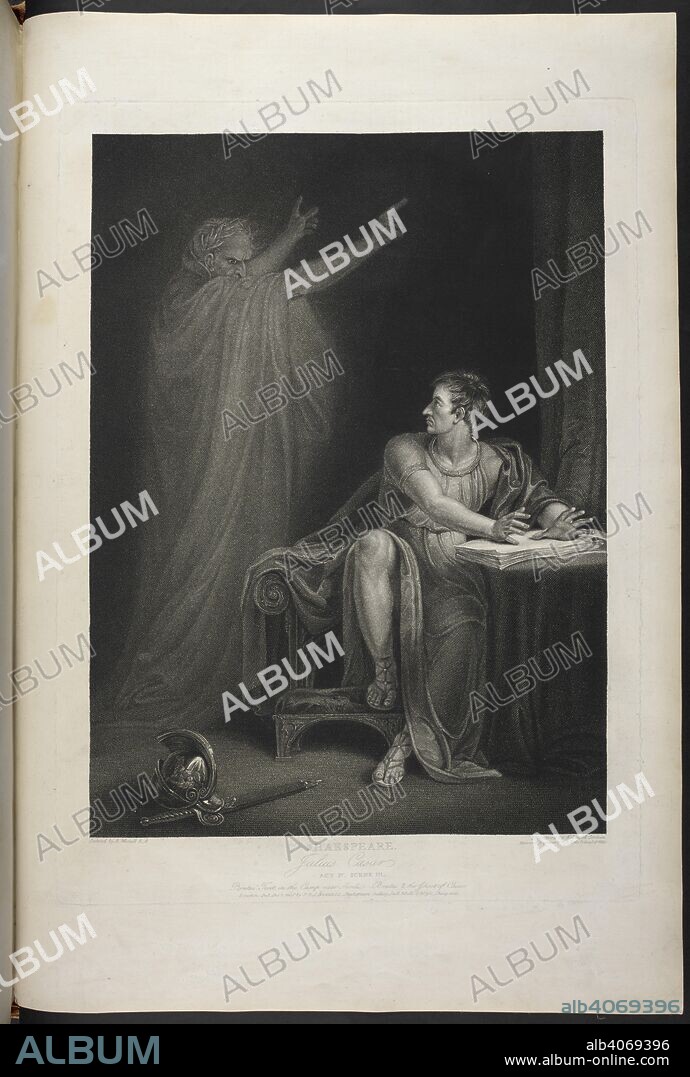 WILLIAM SHAKESPEARE. Julius Caesar act IV scene III- Brutus's tent, in the camp near Sardis. Brutus and the Ghost of Caesar. A Collection of Prints, from pictures painted for the purpose of illustrating the Dramatic Works of Shakspeare, by the Artists of Great Britain. London : J. & J. Boydell, 1803. Source: Tab.599.c vol. II, plate XXX. Language: English.