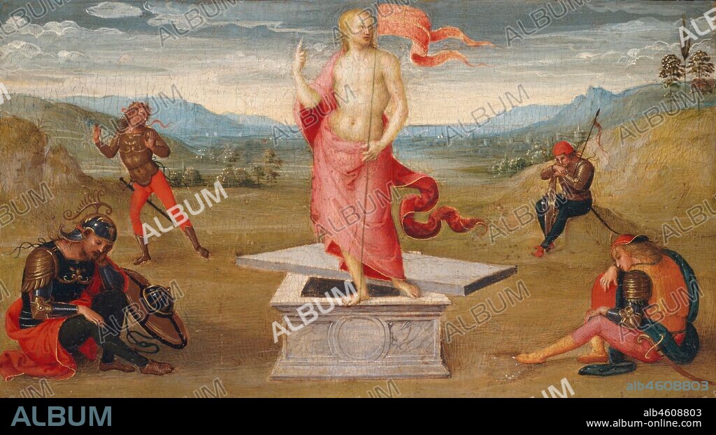 The Resurrection.  In 1502 Perugino was commissioned for a large altarpiece,  in the church of Sant'Agostino, Sienna.