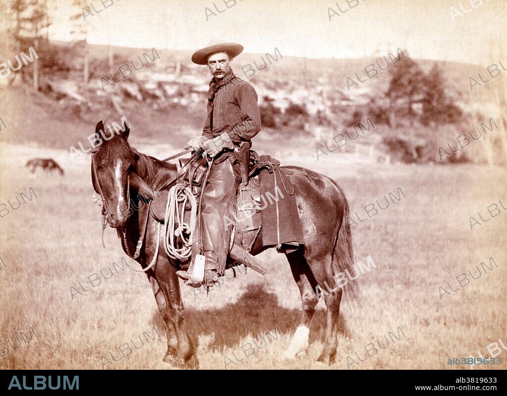 The historic American cowboy of the late 19th century arose from the vaquero traditions of northern Mexico and became a figure of special significance and legend. By the late 1860s, following the American Civil War and the expansion of the cattle industry, former soldiers from both the Union and Confederacy came west, seeking work, as did large numbers of restless white men in general. A significant number of African-American freedmen also were drawn to cowboy life, in part because there was not quite as much discrimination in the west as in other areas of American society at the time. The average cowboy earned approximately a dollar a day, plus food, and, when near the home ranch, a bed in the bunkhouse, usually a barracks-like building with a single open room. Over time, the cowboys of the American West developed a personal culture of their own, a blend of frontier and Victorian values that even retained vestiges of chivalry. Such hazardous work in isolated conditions also bred a tradition of self-dependence and individualism, with great value put on personal honesty, exemplified in songs and poetry. Photographed by John C. H. Grabill, 1888.