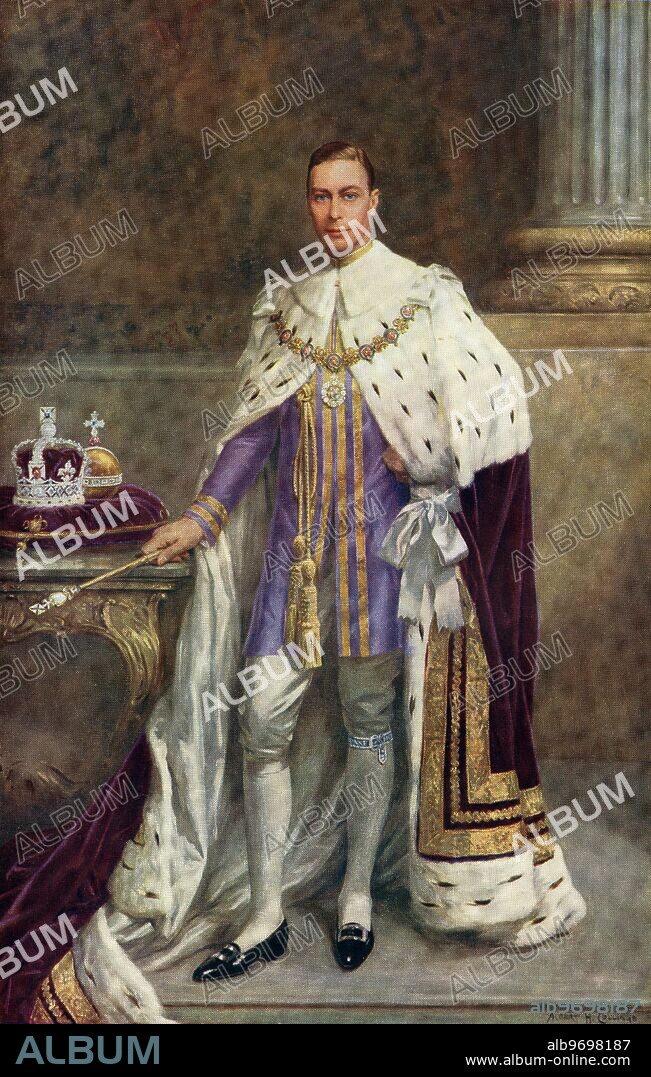 His Majesty King George VI in Coronation robes from the picture by Albert H. Collins specially painted for The Illustrated London News coronation record number. ©TopFoto.