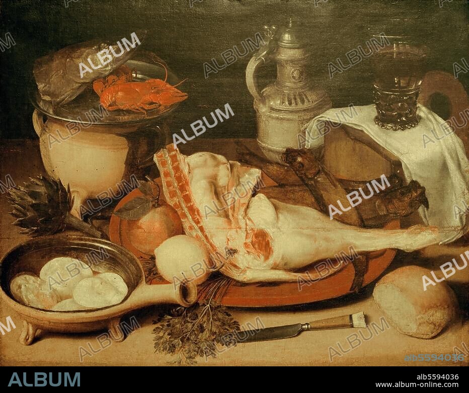 GEORG FLEGEL. Flegel, Georg. 1563-1638. "Still Life with Leg of Veal", c. 1620. Oil on canvas, 45.4 × 58cm. Brussels, Royal Museums of Fine Art.