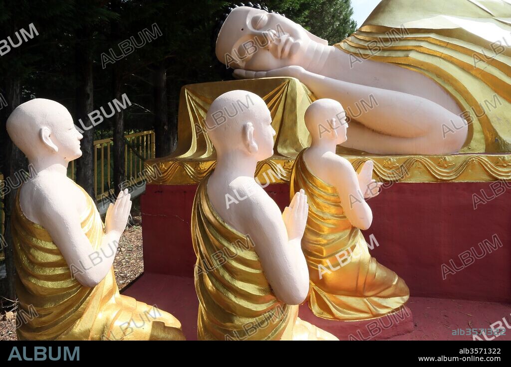 Buddhist temple. Thien Minh Pagoda. Reclining Buddha statue.  France.