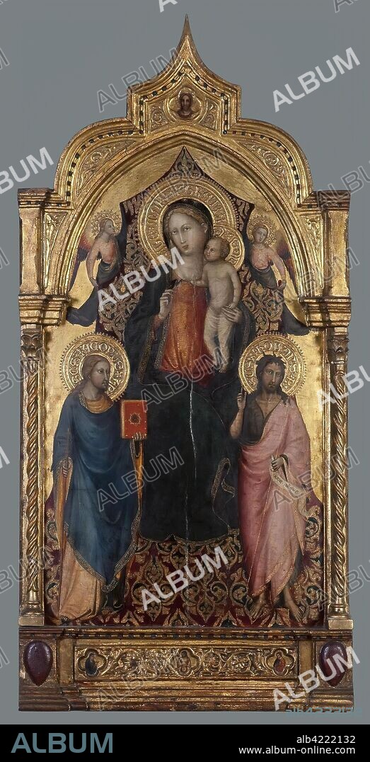 BICCI DI LORENZO. 'Madonna and Child, with St James the Less, St John The Baptist and Angels'. Italy, Circa 1430. Dimensions: 85x49 cm (with Gothic framing: 121x58 cm).