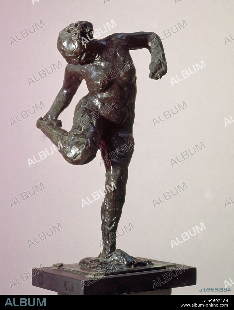 Statue of Dancer Looking at Foot - by Edgar Degas. Tel Aviv Museum, Israel. Edgar Degas (July 19, 1834 - September 27, 1917) was a French painter and sculptor. Born Hilaire Germain Edgar Degas. Â©Topham.