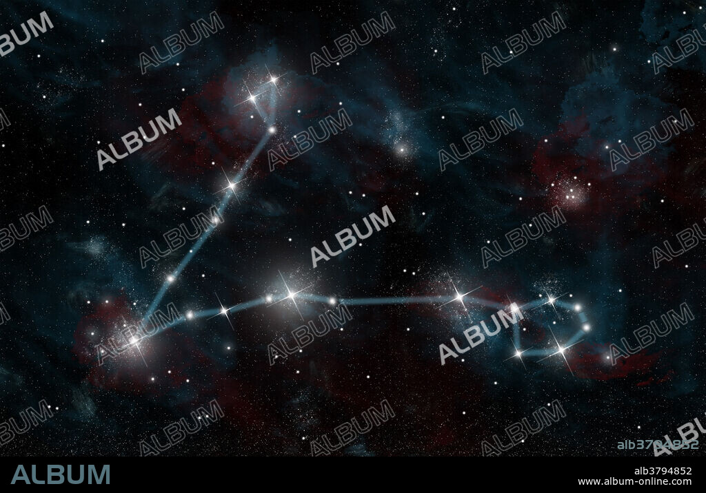 An artist's depiction of the constellation Pisces the Fish. One of the twelve astrological signs of the Zodiac and the sign that covers the birthdays of February 19th through March 20th. The constellation includes the stars Alpha Piscium and Eta Piscium.