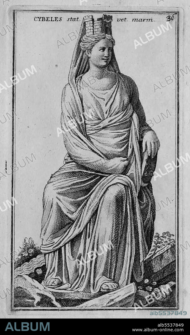 Die griechische Gottin Kybele, Marmorstatue aus dem antiken Rom, aus Calcografia di Roma, Serafino Giovannini, 1779 .