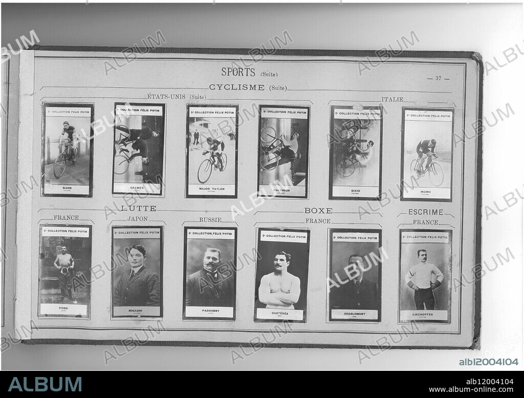 2nd COLLECTION FELIX POTIN. CYCLISME. (top row l-r). ETATS-UNIS: Elkes (William) 1877-1901 - Kramer (Frank) 1880 - Major Taylor 1878 - Walthour (Bobby) 1878. ITALIE: Bixio (Luigi) 1879 - Momo (Dominico) 1880. LUTTE. (bottom row l-r). FRANCE: Pons (Paul) 1864-1904. JAPON: Higashi (Katsukuma) 1881. RUSSIE: Padoubny (Ivan) 1871. BOXE. FRANCE: Casteres (Victor) 1866 - Charlemont (Charles) 1862. ESCRIME. FRANCE: kirkchoffer (Alphonse-Nicolas-Simon) 1873.