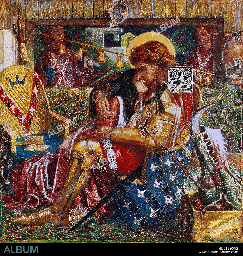 DANTE GABRIEL ROSSETTI. 'The Marriage of Saitn George and Princess Sabra', 1857, Watercolour, 34 x 34 cm.