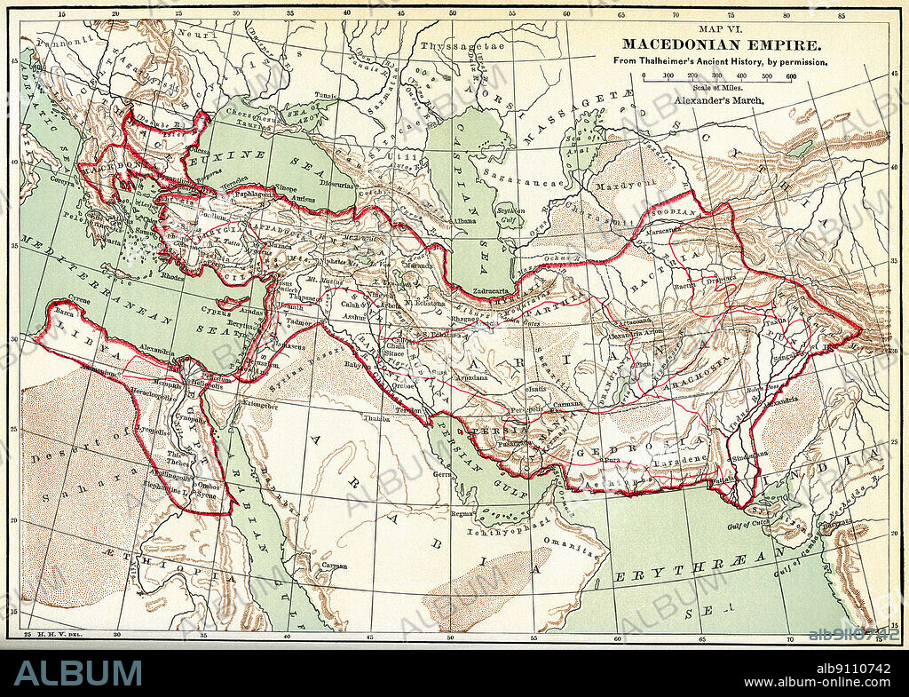 Map VI. Macedonian Empire, Illustration, Ridpath's History of the World, Volume I, by John Clark Ridpath, LL. D., Merrill & Baker Publishers, New York, 1894.