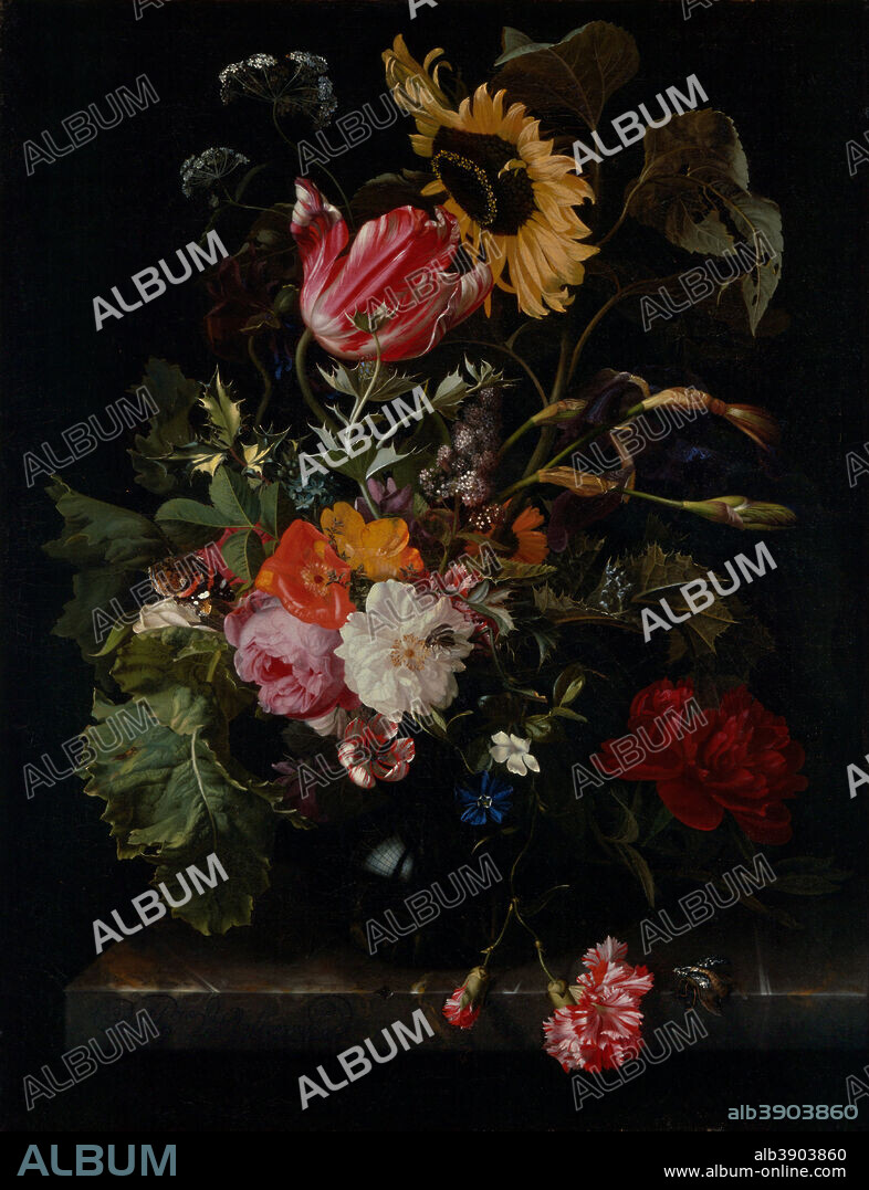 MARIA VAN OOSTERWIJCK. Bouquet of Flowers in a Vase. Date/Period: Ca. 1670. Painting. Oil on canvas. Height: 736.60 mm (29 in); Width: 558.80 mm (22 in).