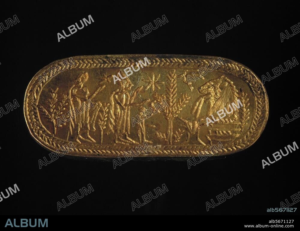 Art étrusque, dernière décennie du 6e siècle av. J.-C. Bague-sceau (de face). Or, Dm. de la bague 0,02. Provenance : Caere (Cerveteri). Rome, Museo Nazionale di Villa Giulia.