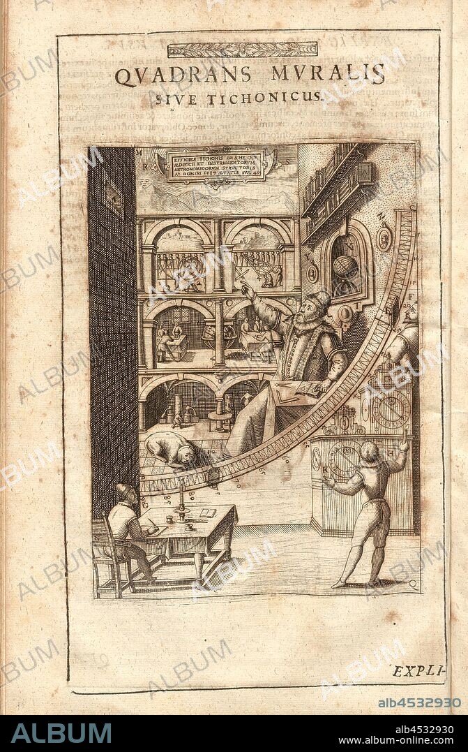 Cutout whether Tichonicus, Illustration of the 17th century Tychonic Wall Quadrant, Fig.5, p. 24, 1602, Tycho Brahe: Tychonis Brahe Astronomiae instauratae mechanica. Noribergae [Nürnberg]: apud Levinum Hulsium, 1602.