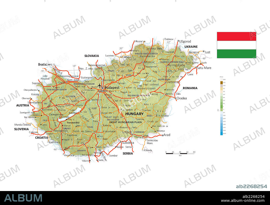 HUNGRIA. Mapa físico y político de Hungría.