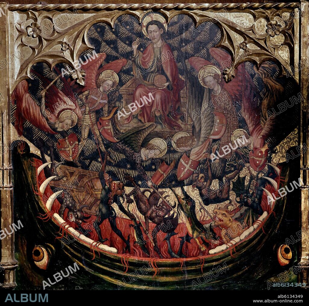 EL INFIERNO-LUCHA DE ANGELES Y DEMONIOS-S XIV/XV-PINTURA GOTICA.