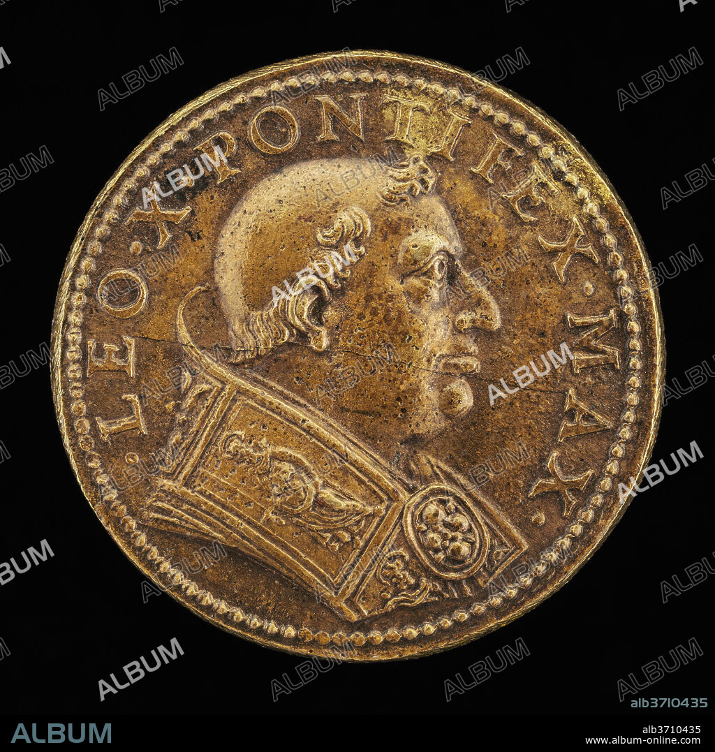 AFTER GIROLAMO PALADINO. Leo X (Giovanni de' Medici, 1475-1521), Pope 1513 [obverse]. Dimensions: overall (diameter): 3.29 cm (1 5/16 in.)  gross weight: 16.09 gr (0.035 lb.)  axis: 12:00. Medium: bronze//Restrike.
