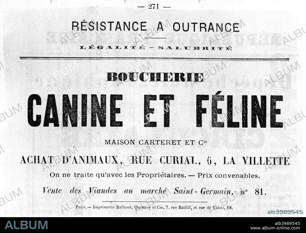 Boucherie Canine et Feline, from French Political posters of the Paris Commune,  May 1871.