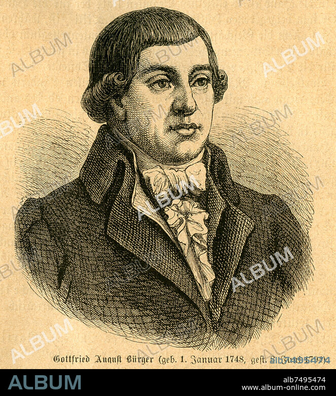 Europe, Germany, Lower Saxony, Göttingen ( Goettingen ) , Gottfried August Bürger, German poet, illustration from : " Illustrirtes Konversations-Lexikon " , volume 2 , " B " , publishing house : Verlagsbuchhandlung Otto Spamer, Leipzig and Berlin, 1872 .