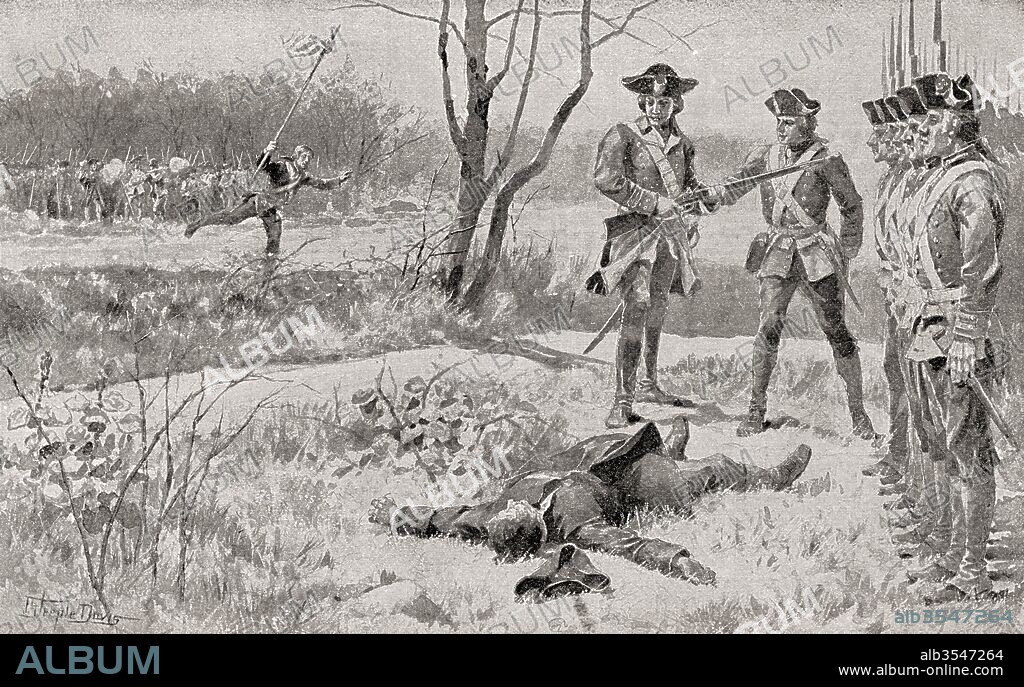 The Battle of Alamance, near Great Alamance Creek, Alamance County, North Carolina, America, May 16, 1771. The final battle of the War of the Regulation. From The History of Our Country, published 1900.