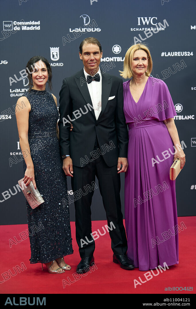 Rafael Nadal, Xisca Perello, Ana María Parera attends Laureus World Sports Awards Madrid 2024 - Red Carpet at Palacio de Cibeles on April 22, 2024 in Madrid, Spain.