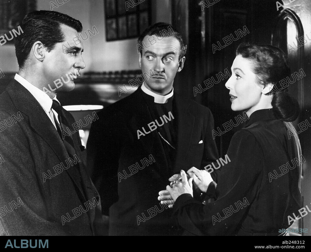 CARY GRANT, DAVID NIVEN y LORETTA YOUNG en LA MUJER DEL OBISPO, 1947 (THE BISHOP'S WIFE), dirigida por HENRY KOSTER. Copyright RKO.