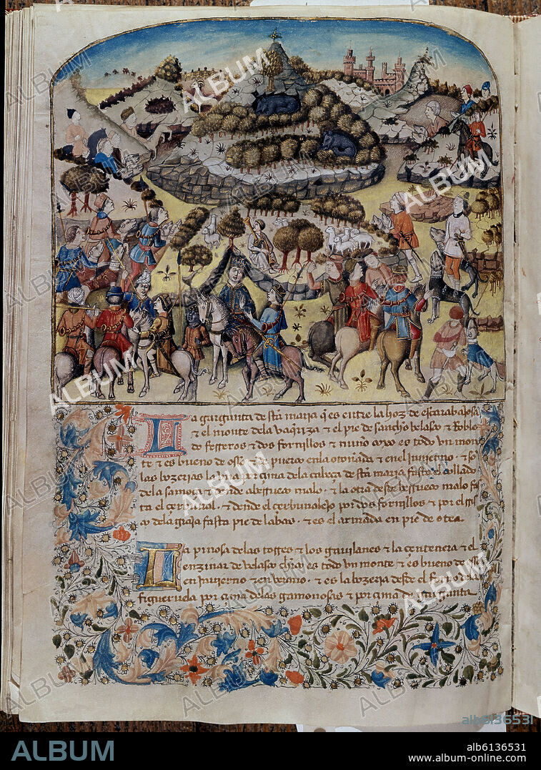 ALFONSO X EL SABIO (1221-1284). LIBRO DE LA MONTERIA DE ALFONSO XI - ALFONSO XI DE LEON DURANTE LA CAZA DEL OSO- S XIV.