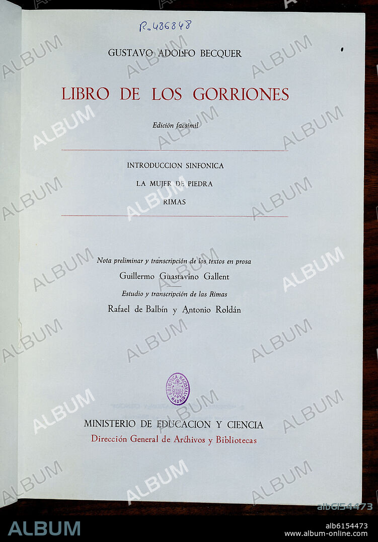 GUSTAVO ADOLFO BECQUER (1836-1870). LIBRO DE LOS GORRIONES-EDICION FACSIMIL-RIMAS S XIX.