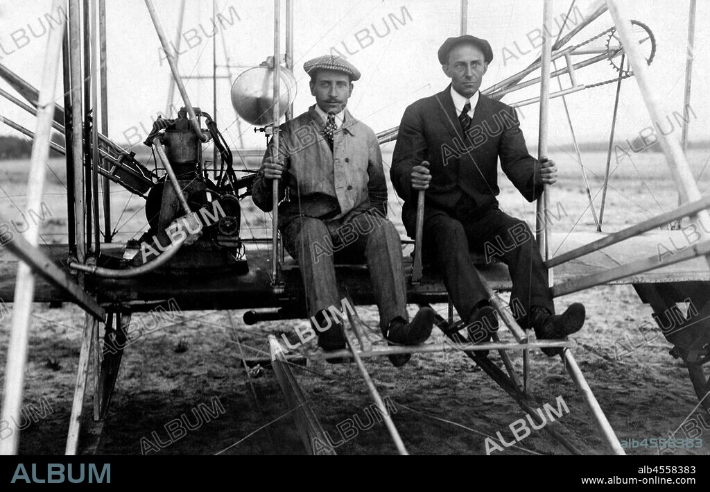 Wilbur and orville wright on flyer I. 1910.