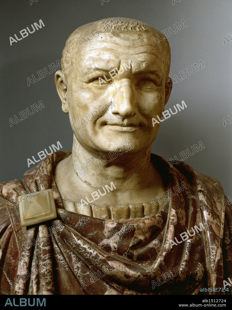 Roman civilization, 1st century A.D. - Marble bust of Emperor Vespasian, 67-79 A.D.