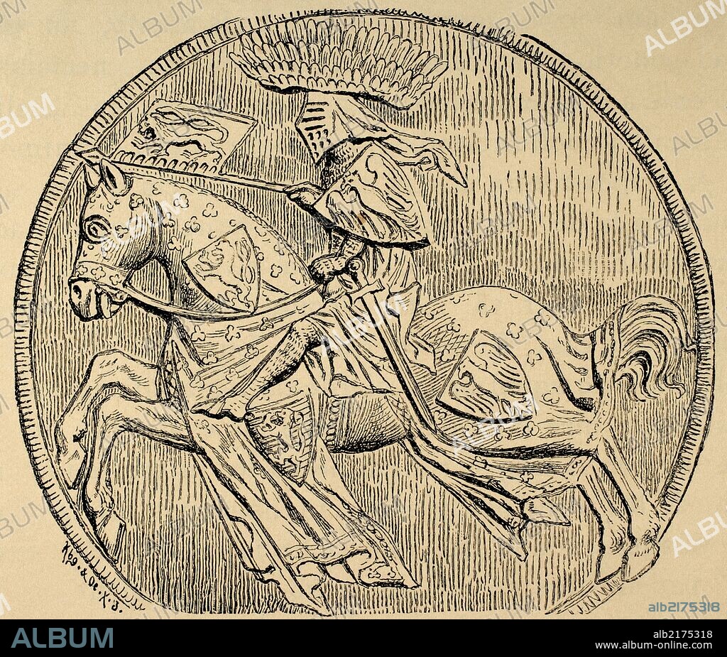 John of Bohemia or John the Blind (1296-1346). Count of Luxembourg from 1309, King of Bohemia from 1310 and titular King of Poland. Engraving by Kaeseberg. "Historia de Alemania", 1865.