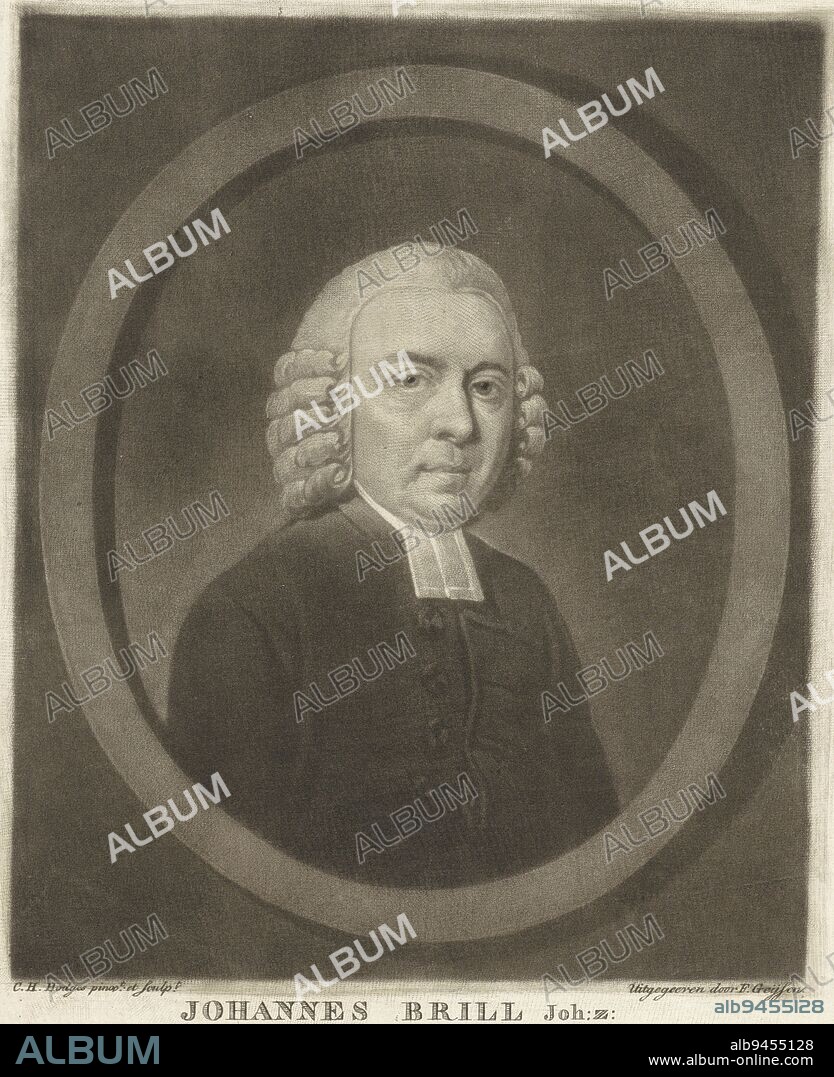 Portrait of the Reverend Johannes Brill, print maker: Charles Howard Hodges, (mentioned on object), publisher: F. Geysen, (mentioned on object), H. Schade Geb.r. Pardicque, (mentioned on object), Amsterdam, 1798, paper, engraving, h 220 mm × w 178 mm.