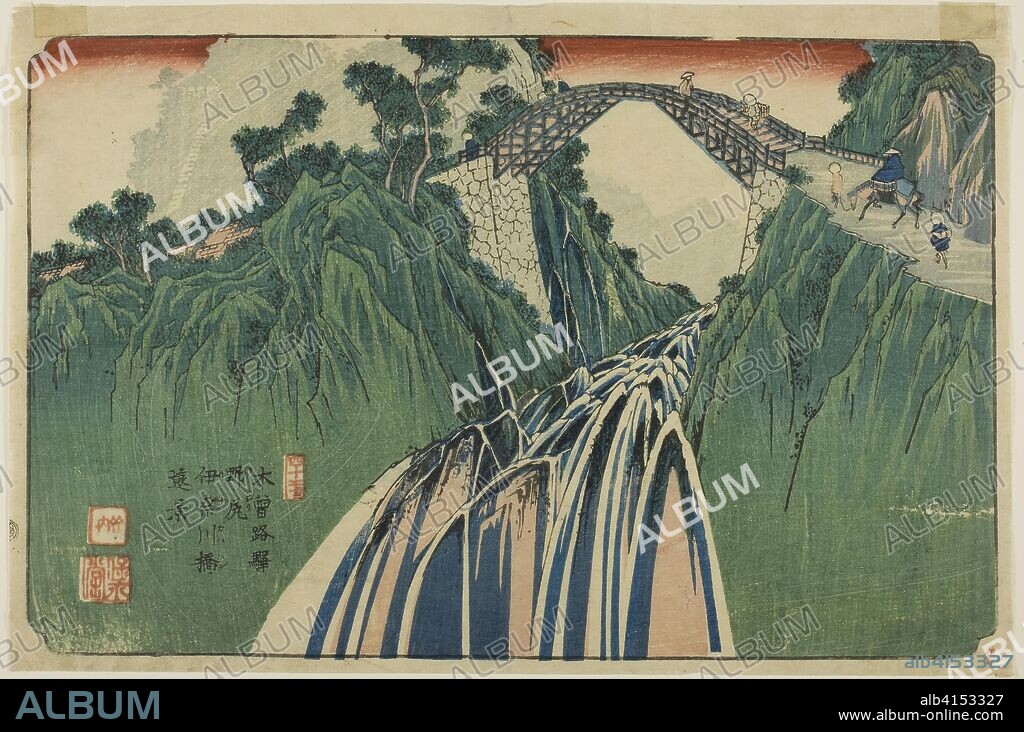 No. 41: Distant View of the Ina River Bridge at Nojiri (Yonjuichi: Noriji Inagawabashi enkei), from the series "[Sixty-nine Stations of the] Kisokaido". Keisai Eisen; Japanese, 1790-1848. Date: 1830-1841. Dimensions: . Color woodblock print; oban. Origin: Japan.