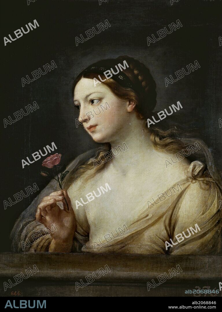Guido Reni / 'Girl with a Rose', 1630-1635, Italian School, Oil on canvas, 81 cm x 62 cm, P00218.