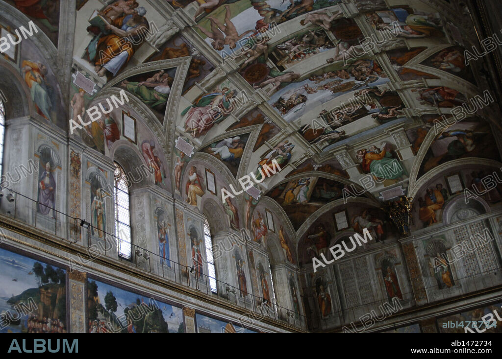 ARTE RENACIMIENTO. ITALIA. S. XVI. MIGUEL ANGEL (Michelangelo Buonarroti) (1475-1564). Pintor, escultor y arquitecto italiano. FRESCOS DE LA BOVEDA DE LA CAPILLA SIXTINA, realizadas entre 1508 y 1512. Museos Vaticanos. Ciudad del Vaticano.