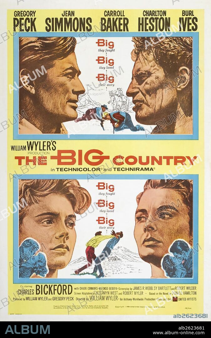 Poster de HORIZONTES DE GRANDEZA, 1958 (THE BIG COUNTRY), dirigida por WILLIAM WYLER. Copyright UNITED ARTISTS.
