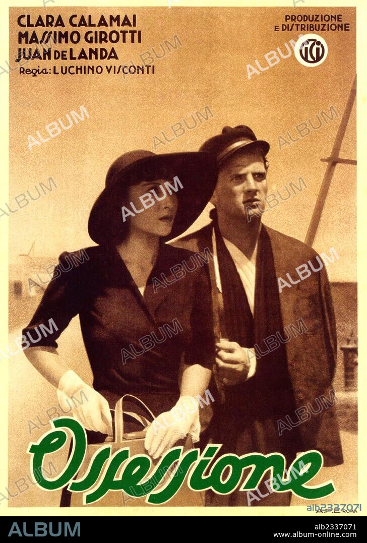 Poster de OBSESION, 1943 (OSSESSIONE), dirigida por LUCHINO VISCONTI. Copyright INDUSTRIA CINEMATOGRAFICA ITALIANA.