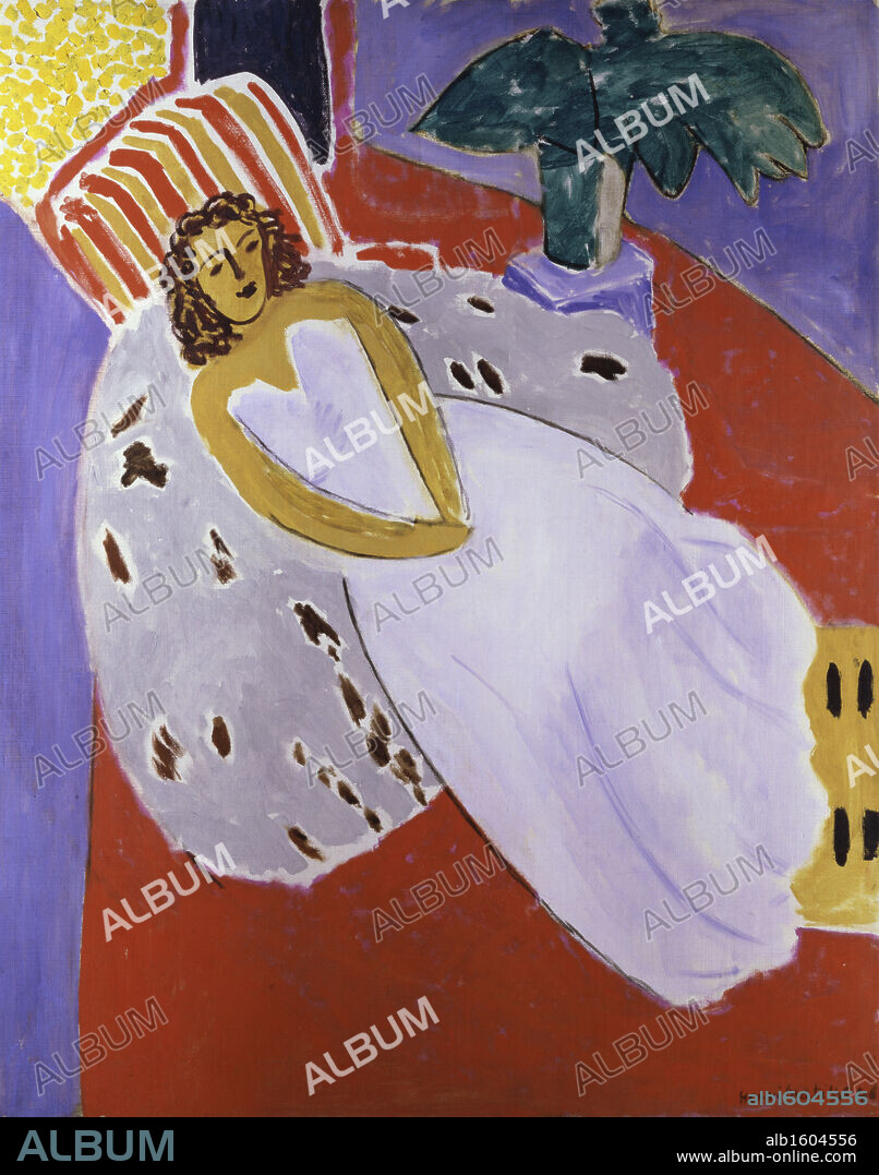 Young Woman in White, Red Background by Henri Matisse, 1946, 1869-1954, France, Lyon, Musee des Beaux-Arts.