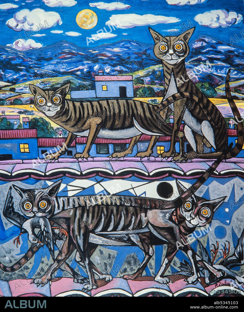 RAFAEL ZABALETA FUENTES. Rafael Zabaleta / 'Nocturno de los gatos', 1956, Óleo sobre lienzo. Museu Víctor Balaguer de Vilanova i la Geltrú.