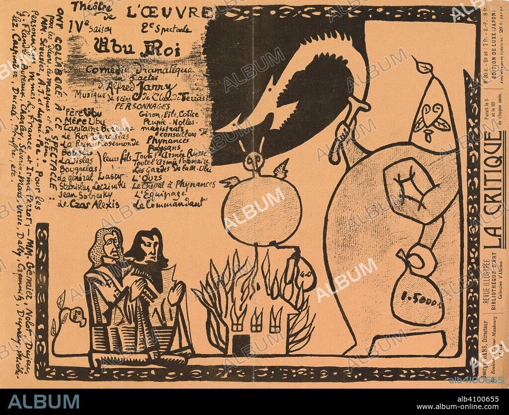 Theatre programme for Ubu roi by Alfred Jarry (Théâtre de l'Oeuvre, 10 December 1896). Dimensions: 24.9 cm x 32.4 cm, 24.3 cm x 31.2 cm.