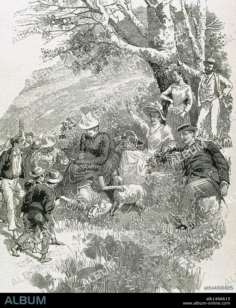 A day in the countryside. Engraving by Bonamore in "The Iberian Illustration", 1891.