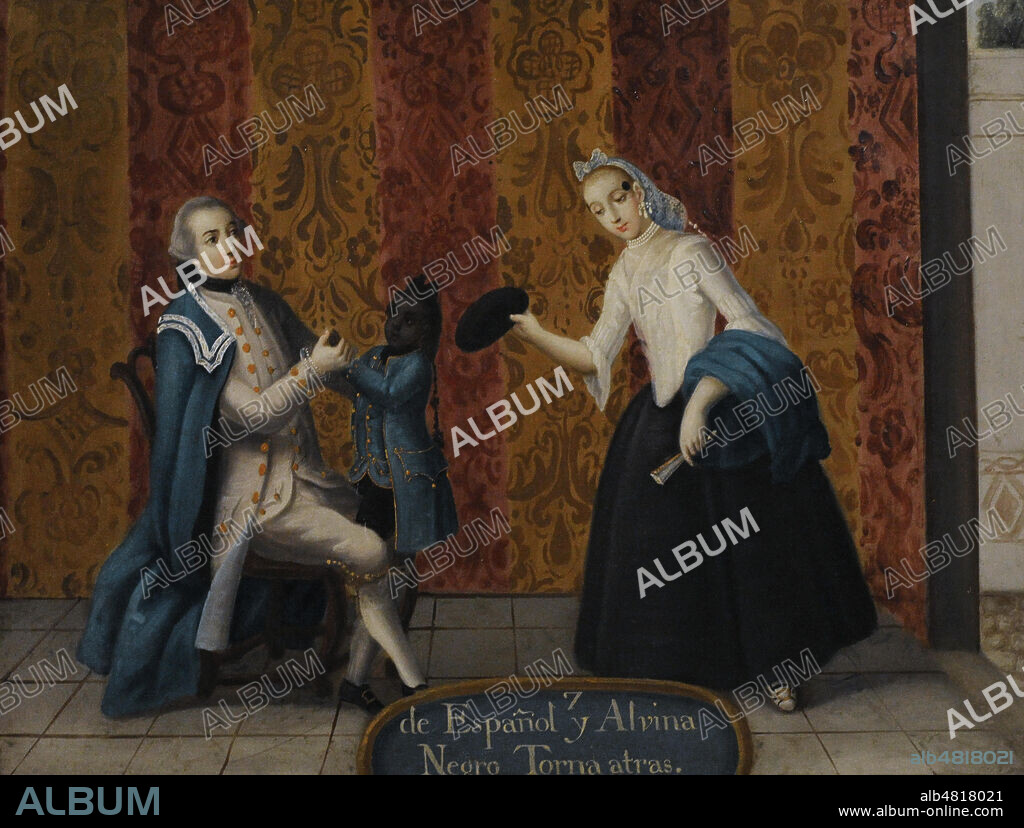 Casta painting. De espa–ol y albina, nace torna atr‡s (From Spaniard and Albino, a Return-Backwards is Born). Oil on copper (48 x 36cm). Anonymous. Viceroyalty of New Spain. Mexican School. 1775-1800. Museum of the Americas. Madrid, Spain.
