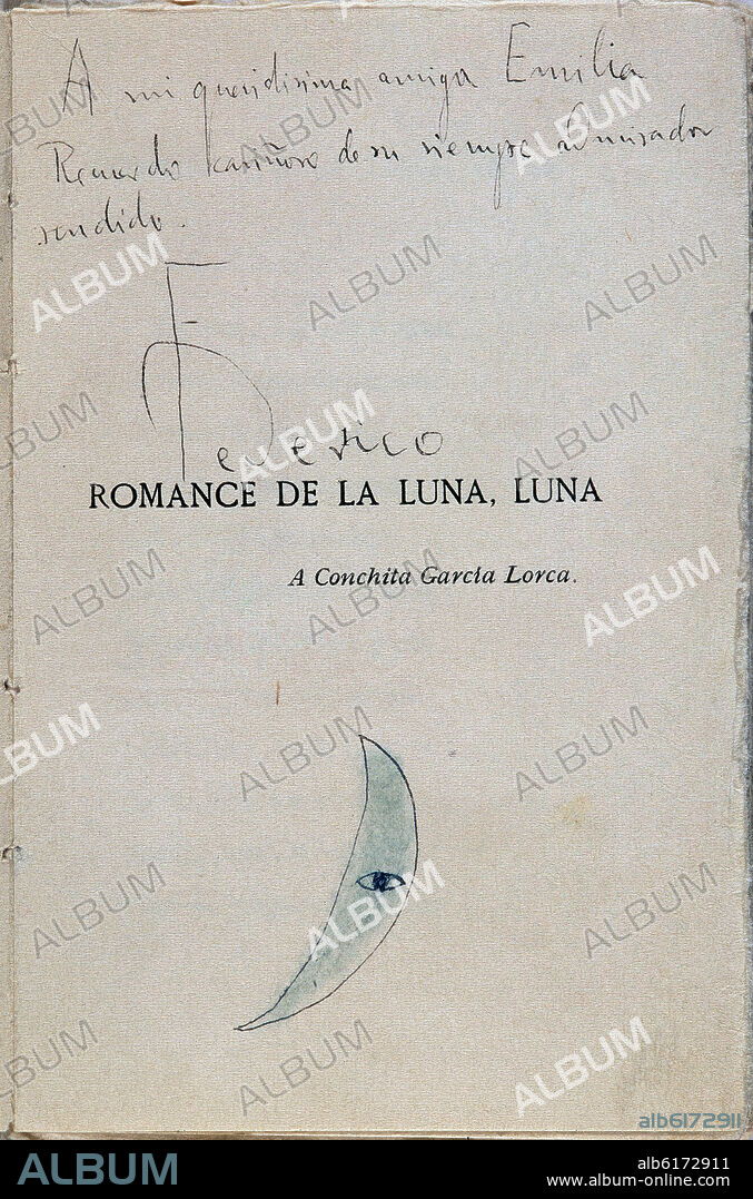 FEDERICO GARCIA LORCA. PORTADA DE"ROMANCE DE LA LUNA,LUNA"-CON DEDCATORIA  A SU AMIGA EMILIA-.