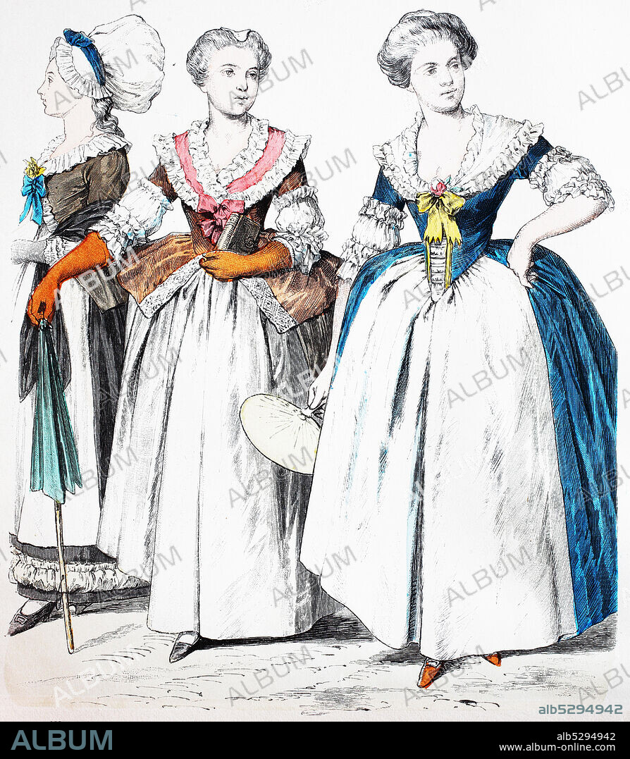 National costume, clothes, history of the costumes, national costume from Mannheim and German and French national costume from Strasbourg, in 1770-1790, Volkstracht, Kleidung, Geschichte der Kostüme, Tracht aus Mannheim und deutsche und französische Tracht aus Straßburg, 1770-1790.