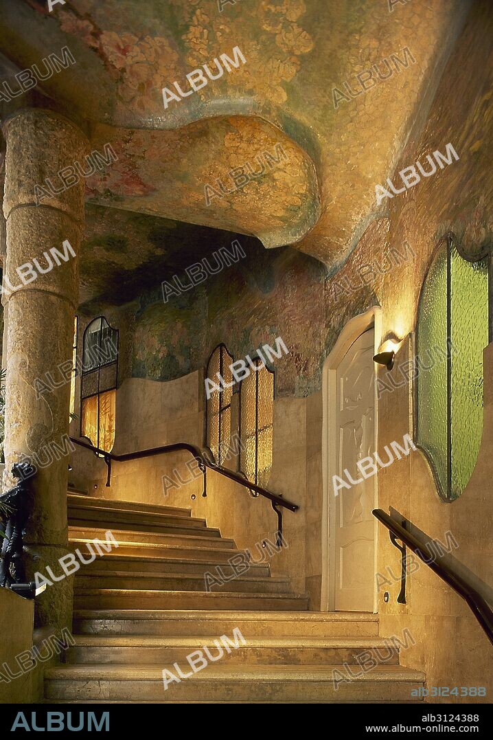 Barcelona, Catalonia, Spain. Casa Mila or La Pedrera. Modernist building designed by Antonio Gaudi between 1906 and 1912. Main staircase from the vestibule.