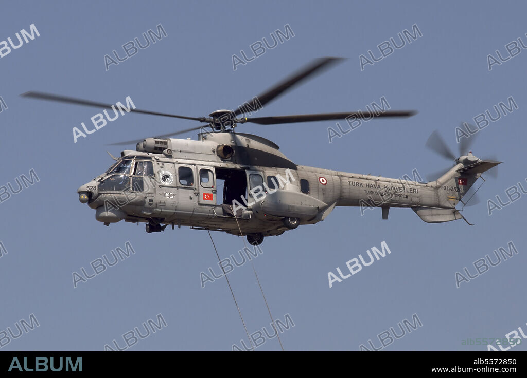 A Turkish Air Force AS532 AL Cougar during a flypast in Izmir, Turkey, for the 100th Anniversary of the Turkish Air Force.